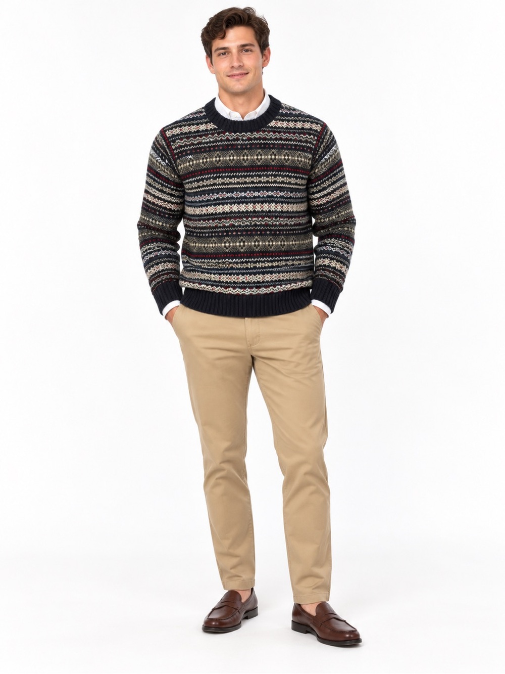 American Eagle Men's Navy Fair Isle Crewneck Sweater